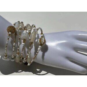 Vintage Silver And White Beaded Layered Bracelet Womens Multi Bracelet Sz 8